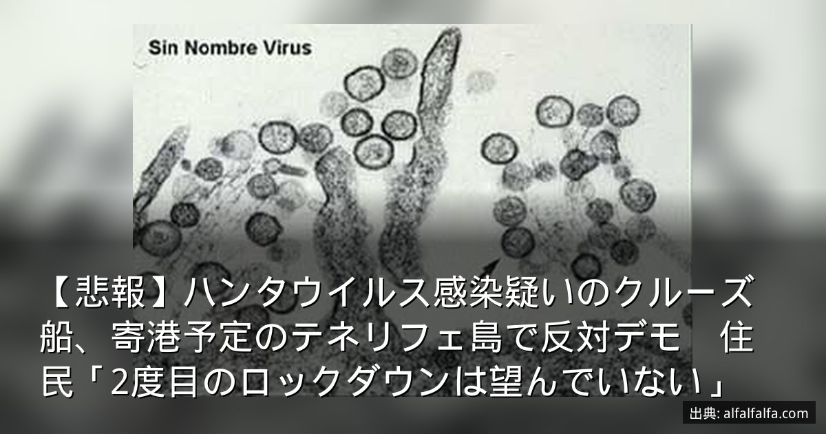 【悲報】ハンタウイルス感染疑いのクルーズ船、寄港予定のテネリフェ島で反対デモ　住民「2度目のロックダウンは望んでいない」