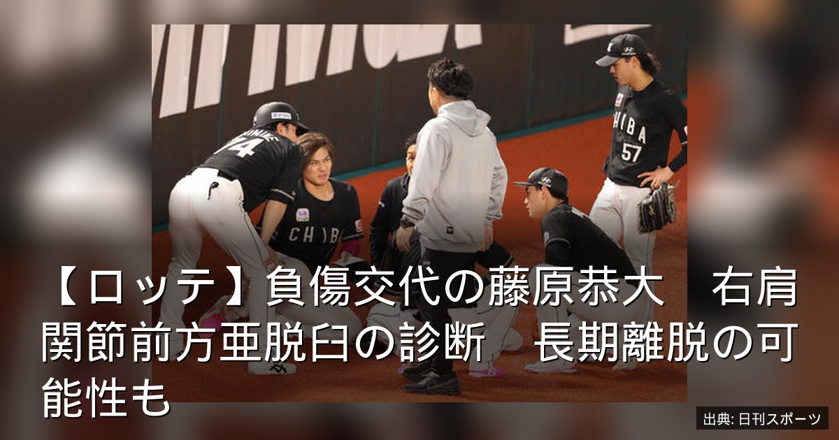 【ロッテ】負傷交代の藤原恭大　右肩関節前方亜脱臼の診断　長期離脱の可能性も