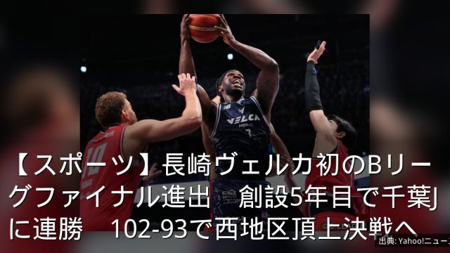 【スポーツ】長崎ヴェルカ初のBリーグファイナル進出　創設5年目で千葉Jに連勝　102-93で西地区頂上決戦へ