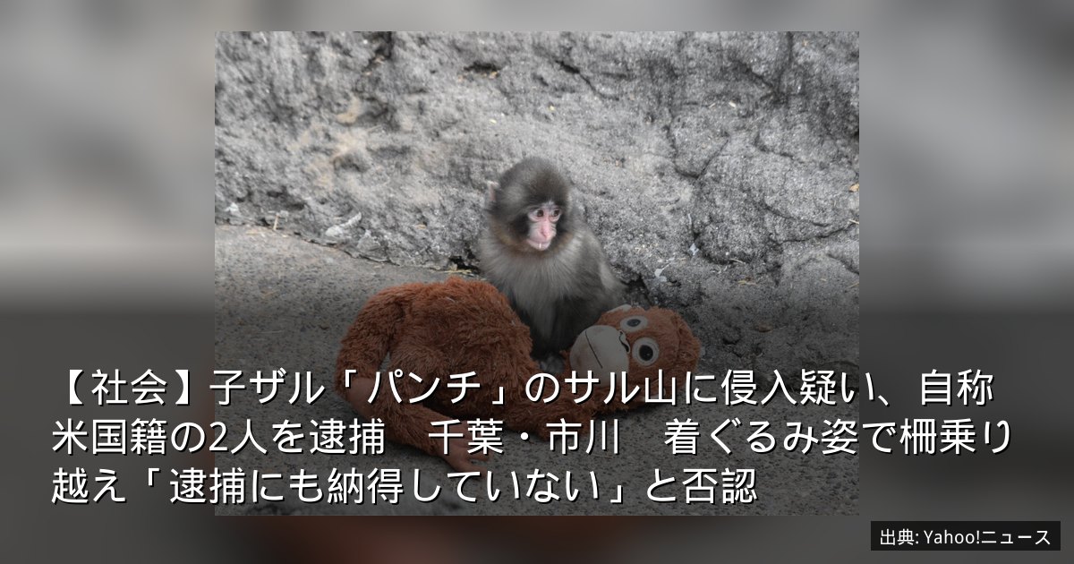 【社会】子ザル「パンチ」のサル山に侵入疑い、自称米国籍の2人を逮捕　千葉・市川　着ぐるみ姿で柵乗り越え「逮捕にも納得していない」と否認