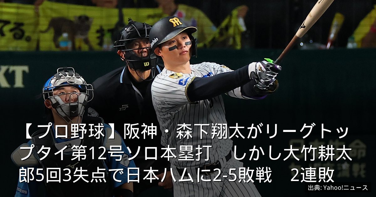【プロ野球】阪神・森下翔太がリーグトップタイ第12号ソロ本塁打　しかし大竹耕太郎5回3失点で日本ハムに2-5敗戦　2連敗