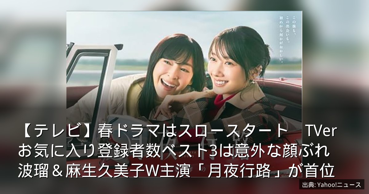 【テレビ】春ドラマはスロースタート　TVerお気に入り登録者数ベスト3は意外な顔ぶれ　波瑠＆麻生久美子W主演「月夜行路」が首位