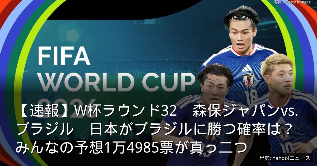 【速報】W杯ラウンド32　森保ジャパンvs.ブラジル　日本がブラジルに勝つ確率は？みんなの予想1万4985票が真っ二つ