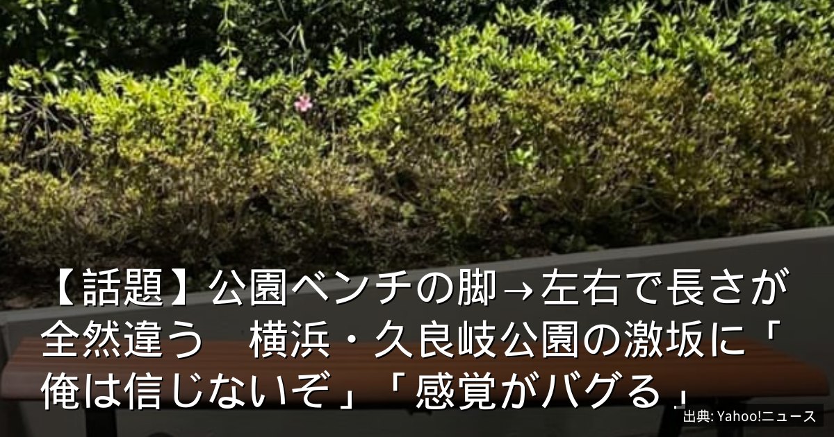 【話題】公園ベンチの脚→左右で長さが全然違う　横浜・久良岐公園の激坂に「俺は信じないぞ」「感覚がバグる」