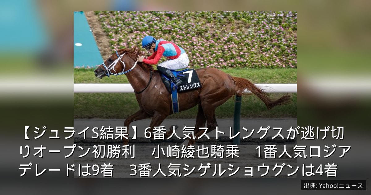 【ジュライS結果】6番人気ストレングスが逃げ切りオープン初勝利　小崎綾也騎乗　1番人気ロジアデレードは9着　3番人気シゲルショウグンは4着