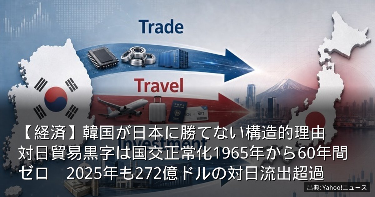 【経済】韓国が日本に勝てない構造的理由　対日貿易黒字は国交正常化1965年から60年間ゼロ　2025年も272億ドルの対日流出超過