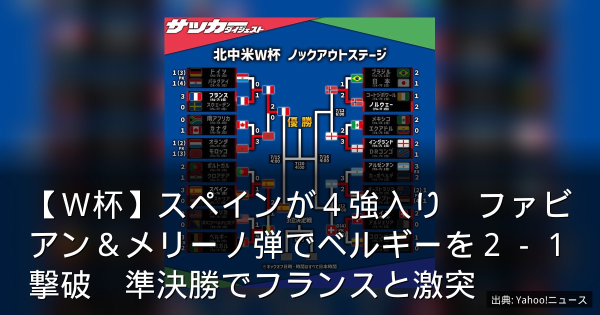 【Ｗ杯】スペインが４強入り　ファビアン＆メリーノ弾でベルギーを２－１撃破　準決勝でフランスと激突