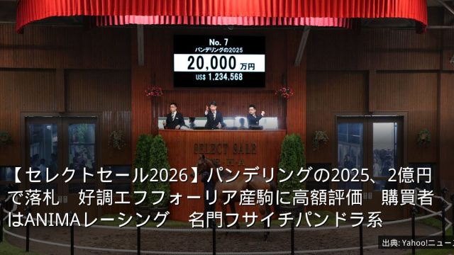 【セレクトセール2026】パンデリングの2025、2億円で落札　好調エフフォーリア産駒に高額評価　購買者はANIMAレーシング　名門フサイチパンドラ系