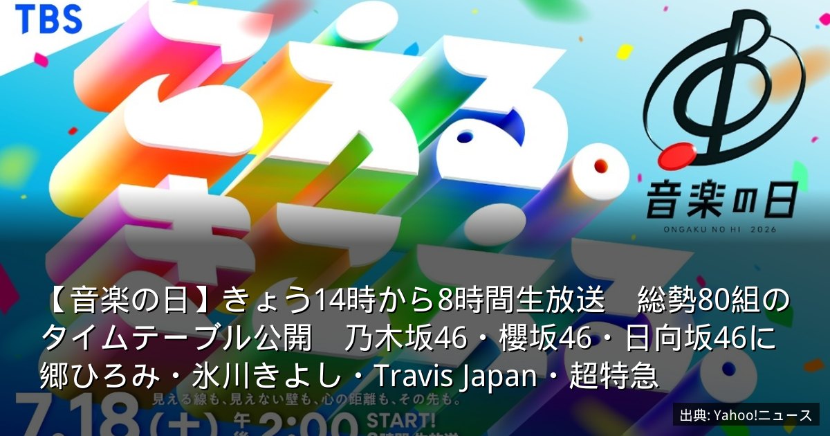 【音楽の日】きょう14時から8時間生放送　総勢80組のタイムテーブル公開　乃木坂46・櫻坂46・日向坂46に郷ひろみ・氷川きよし・Travis Japan・超特急
