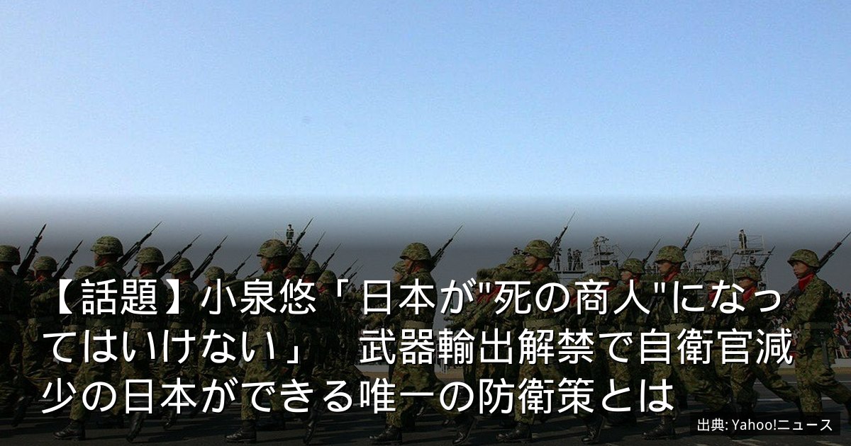 【話題】小泉悠「日本が"死の商人"になってはいけない」　武器輸出解禁で自衛官減少の日本ができる唯一の防衛策とは