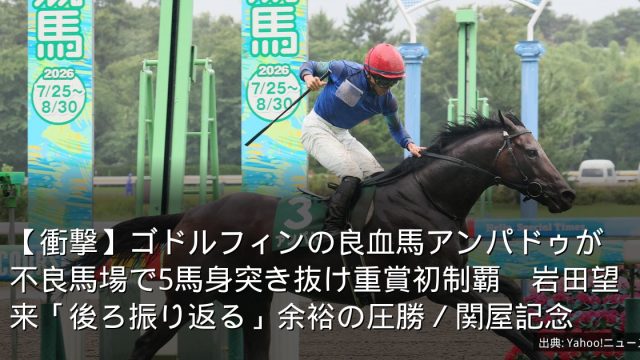 【衝撃】ゴドルフィンの良血馬アンパドゥが不良馬場で5馬身突き抜け重賞初制覇　岩田望来「後ろ振り返る」余裕の圧勝／関屋記念