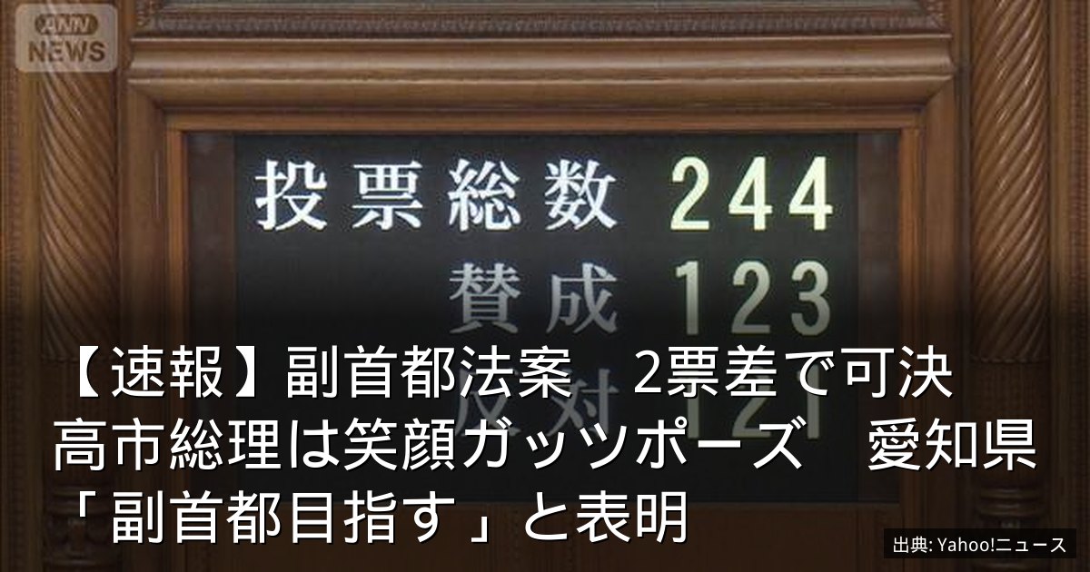 【速報】副首都法案　2票差で可決　高市総理は笑顔ガッツポーズ　愛知県「副首都目指す」と表明