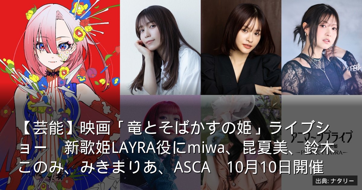 【芸能】映画「竜とそばかすの姫」ライブショー　新歌姫LAYRA役にmiwa、昆夏美、鈴木このみ、みきまりあ、ASCA　10月10日開催