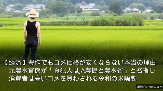 【経済】豊作でもコメ価格が安くならない本当の理由　元農水官僚が「真犯人はJA農協と農水省」と名指し　消費者は高いコメを買わされる令和の米騒動