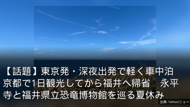 【話題】東京発・深夜出発で軽く車中泊　京都で1日観光してから福井へ帰省　永平寺と福井県立恐竜博物館を巡る夏休み
