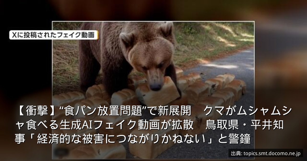 【衝撃】“食パン放置問題”で新展開　クマがムシャムシャ食べる生成AIフェイク動画が拡散　鳥取県・平井知事「経済的な被害につながりかねない」と警鐘