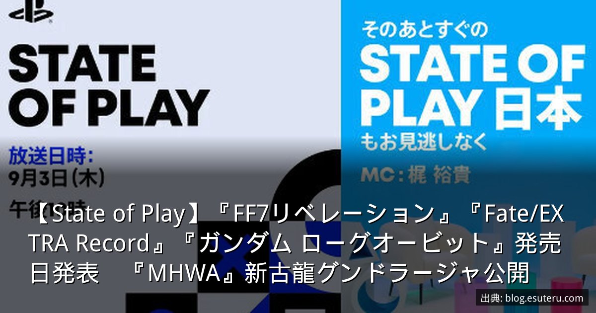 【State of Play】『FF7リベレーション』『Fate/EXTRA Record』『ガンダム ローグオービット』発売日発表　『MHWA』新古龍グンドラージャ公開