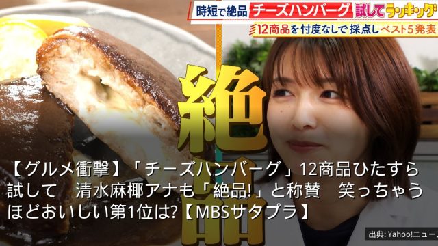 【グルメ衝撃】「チーズハンバーグ」12商品ひたすら試して　清水麻椰アナも「絶品!」と称賛　笑っちゃうほどおいしい第1位は?【MBSサタプラ】
