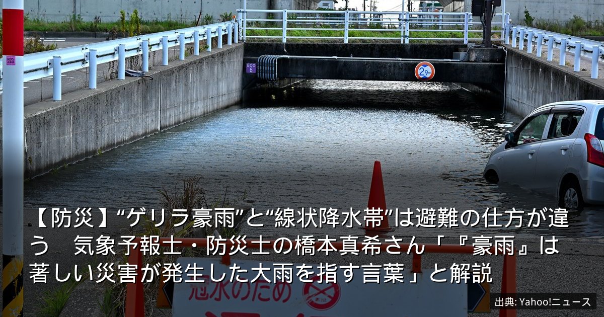 【防災】“ゲリラ豪雨”と“線状降水帯”は避難の仕方が違う　気象予報士・防災士の橋本真希さん「『豪雨』は著しい災害が発生した大雨を指す言葉」と解説