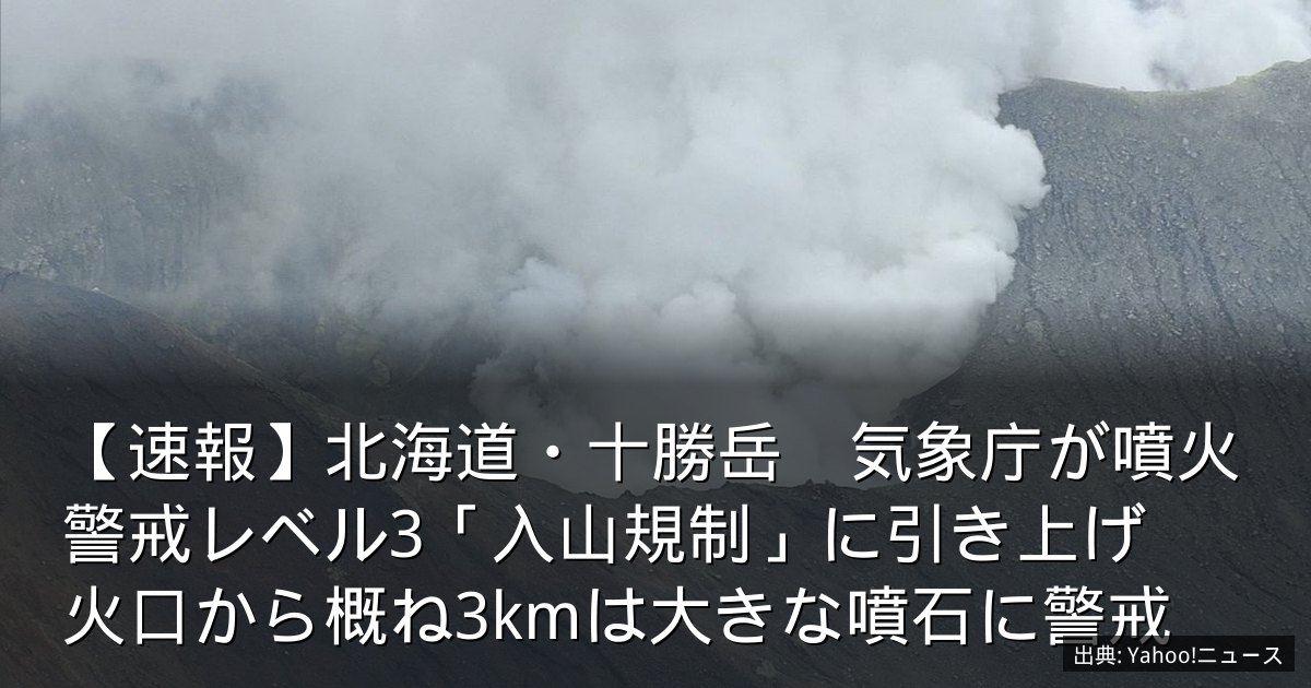 【速報】北海道・十勝岳　気象庁が噴火警戒レベル3「入山規制」に引き上げ　火口から概ね3kmは大きな噴石に警戒