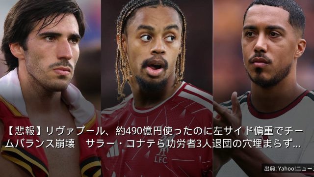 【悲報】リヴァプール、約490億円使ったのに左サイド偏重でチームバランス崩壊　サラー・コナテら功労者3人退団の穴埋まらず…