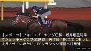 【スポーツ】フォーエバーヤング圧勝　坂井瑠星騎乗でジョッキークラブGC制覇　矢作師「BCまでにもっと成長させていきたい」BCクラシック連覇へ好発進