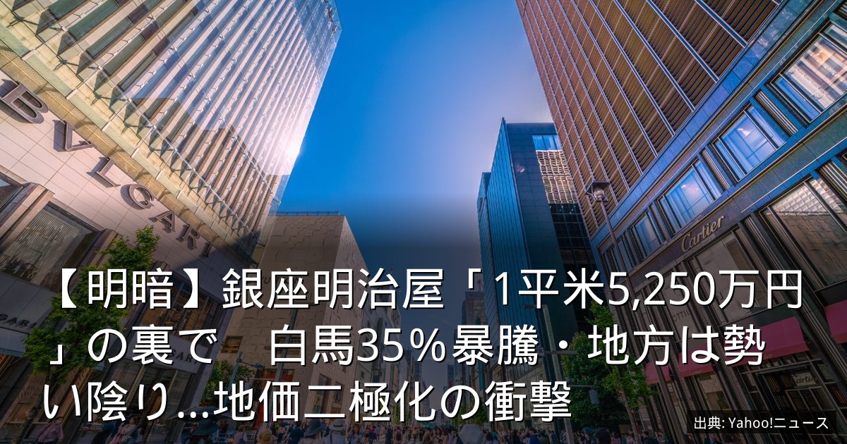 【明暗】銀座明治屋「1平米5,250万円」の裏で　白馬35％暴騰・地方は勢い陰り…地価二極化の衝撃