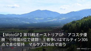 【MotoGP】第15戦オーストリアGP　アコスタ優勝　小椋藍6位で健闘　王者争いはマルティン306点で首位堅持　マルケス294点で追う