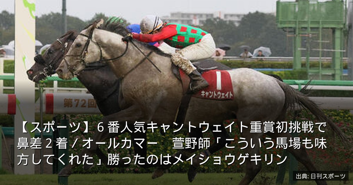【スポーツ】６番人気キャントウェイト重賞初挑戦で鼻差２着／オールカマー　萱野師「こういう馬場も味方してくれた」勝ったのはメイショウゲキリン