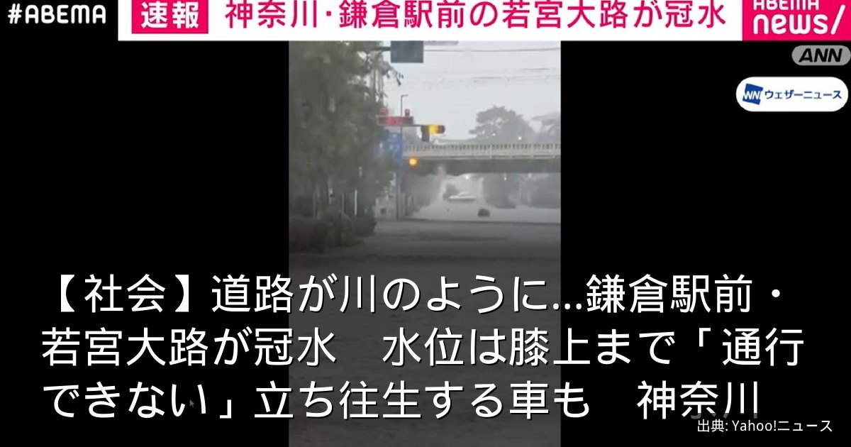 【社会】道路が川のように…鎌倉駅前・若宮大路が冠水　水位は膝上まで「通行できない」立ち往生する車も　神奈川