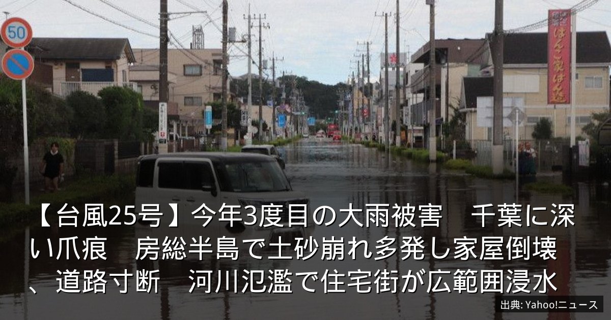 【台風25号】今年3度目の大雨被害　千葉に深い爪痕　房総半島で土砂崩れ多発し家屋倒壊、道路寸断　河川氾濫で住宅街が広範囲浸水