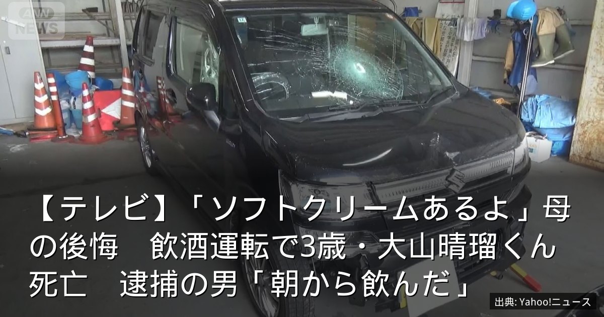 【テレビ】「ソフトクリームあるよ」母の後悔　飲酒運転で3歳・大山晴瑠くん死亡　逮捕の男「朝から飲んだ」